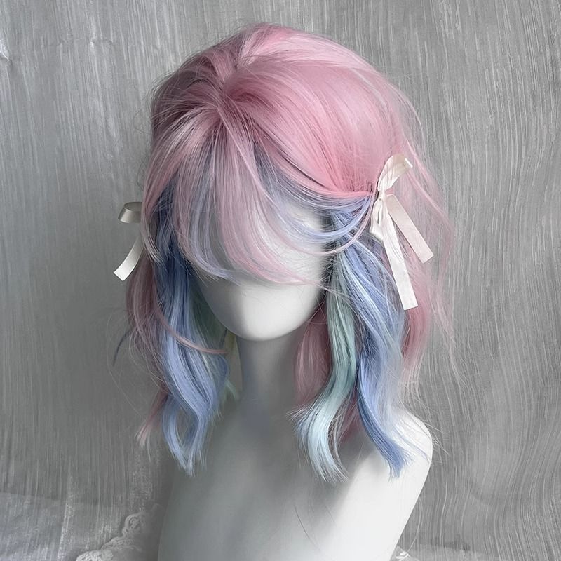 Women's Hair Thin Color Pink Rainbow Mixed Highlight Other Wig