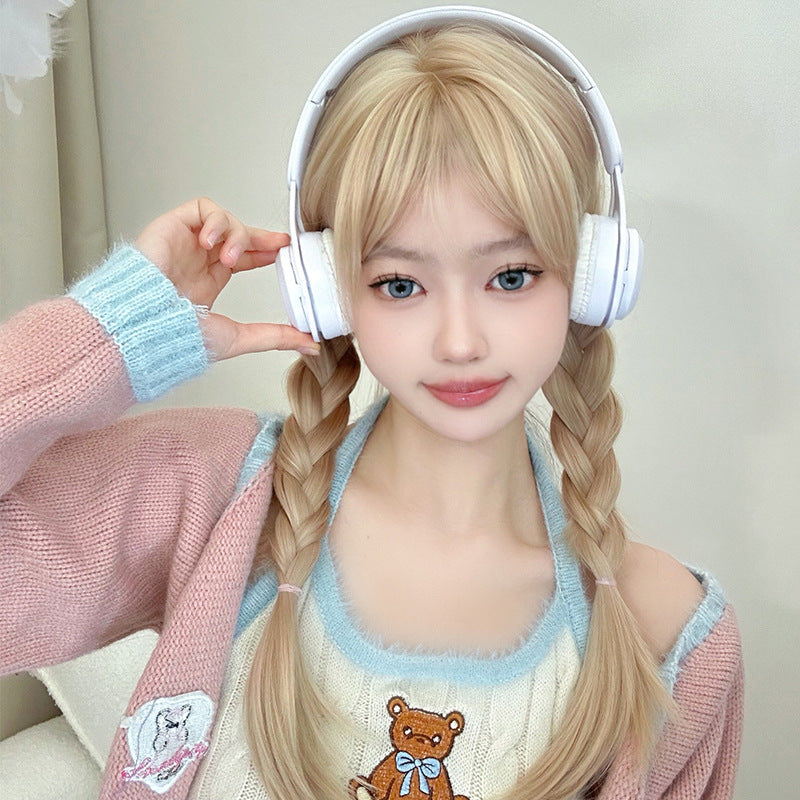 Female Hair Sweet Cute White Gold Color Natural Long Straight Wig