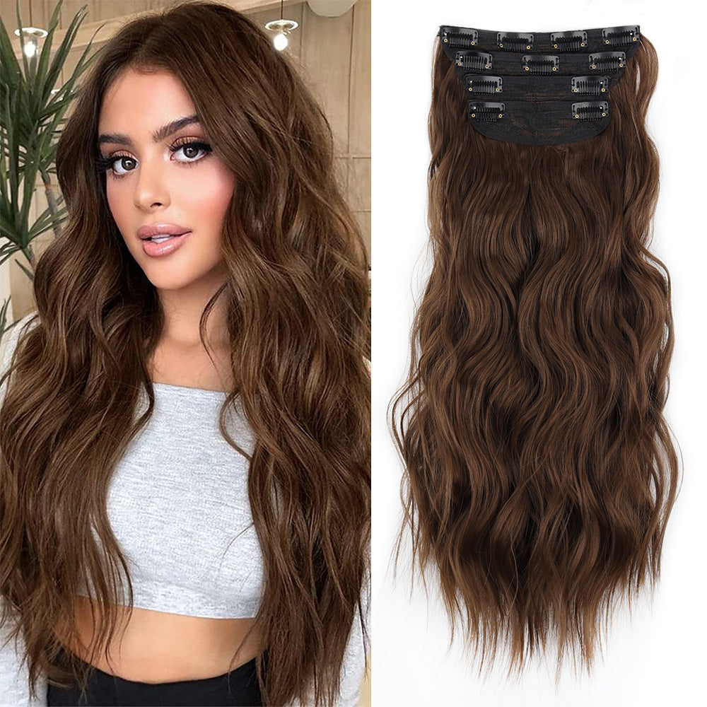 Long Curly Hair Set Hairpiece Clip Big Wave Wig