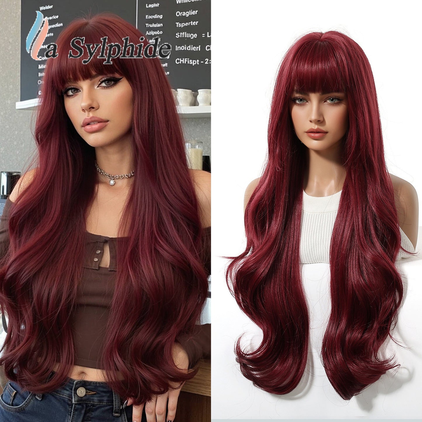 Female Big Wave Roman Curly Bangs Hair White Gold Color Wig Long Curls