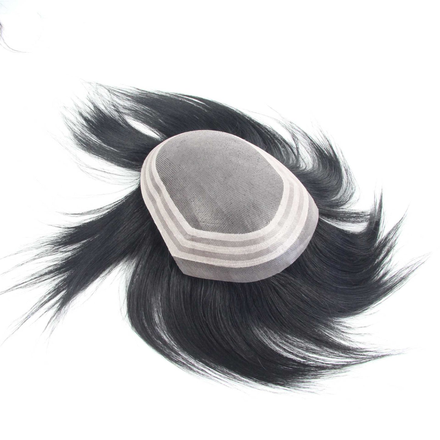 Men's Net Hairpiece Single Layer Summer Lightweight Human Hair Bald Replacement Wig