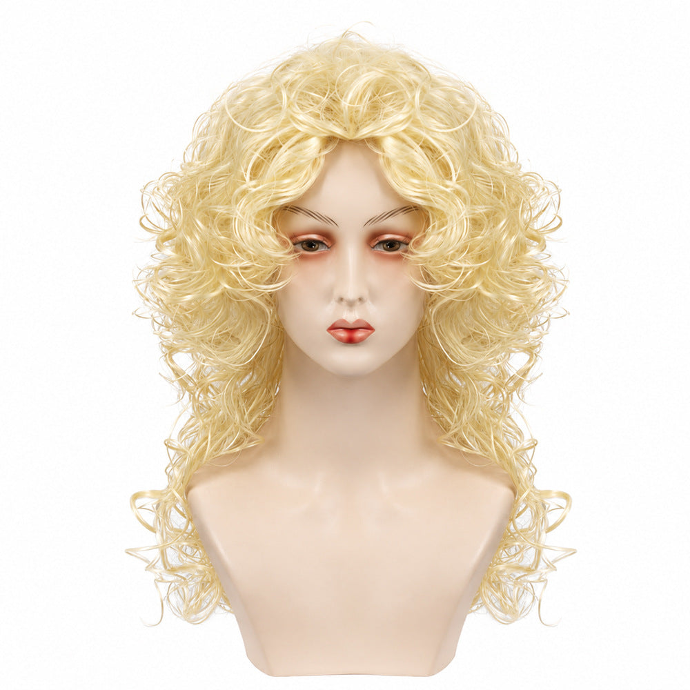 Women's Rock Wind Long Curly Hair Head Cover Cos Wig