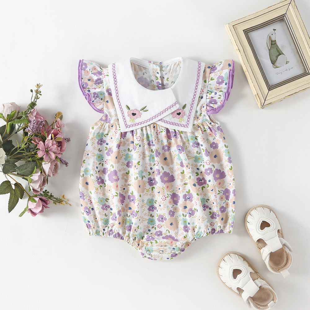 Summer First Month Old Days Floral Dress Western Jumpsuit, Climbing Suit