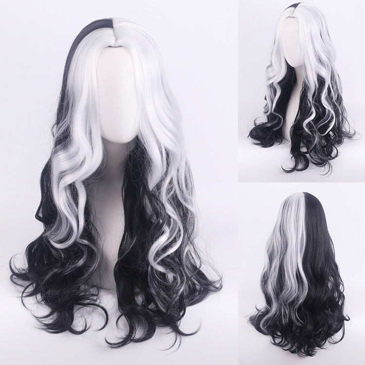 Black White Witch Color Matching Small Short Long Straight Wig