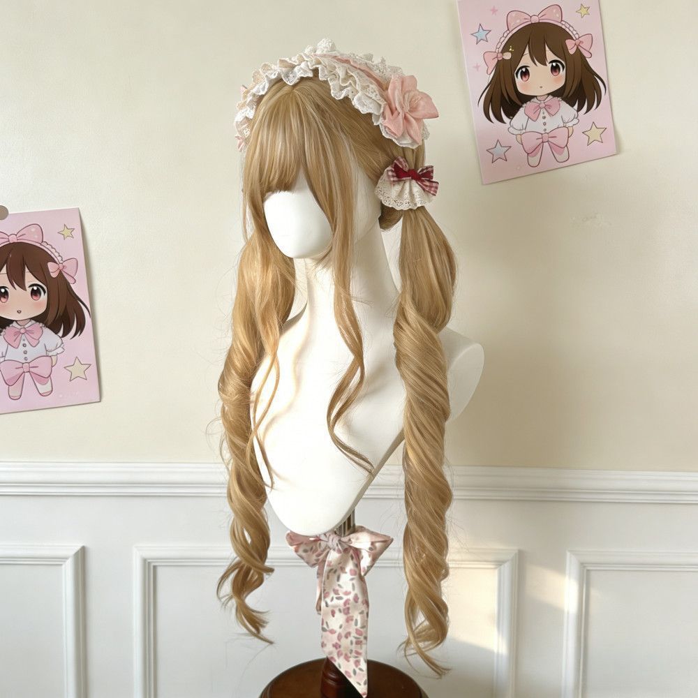 Curly Hair Straight Bangs Little Rose Roman Roll Wig Long Curls