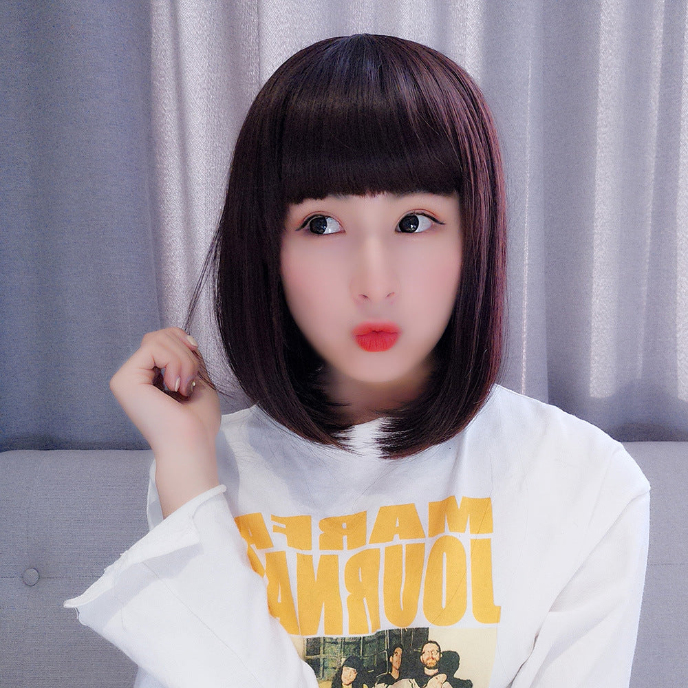 Women's Air Side Bangs Face Shaping Fluffy Natural Realistic Wig Short Straight Hair