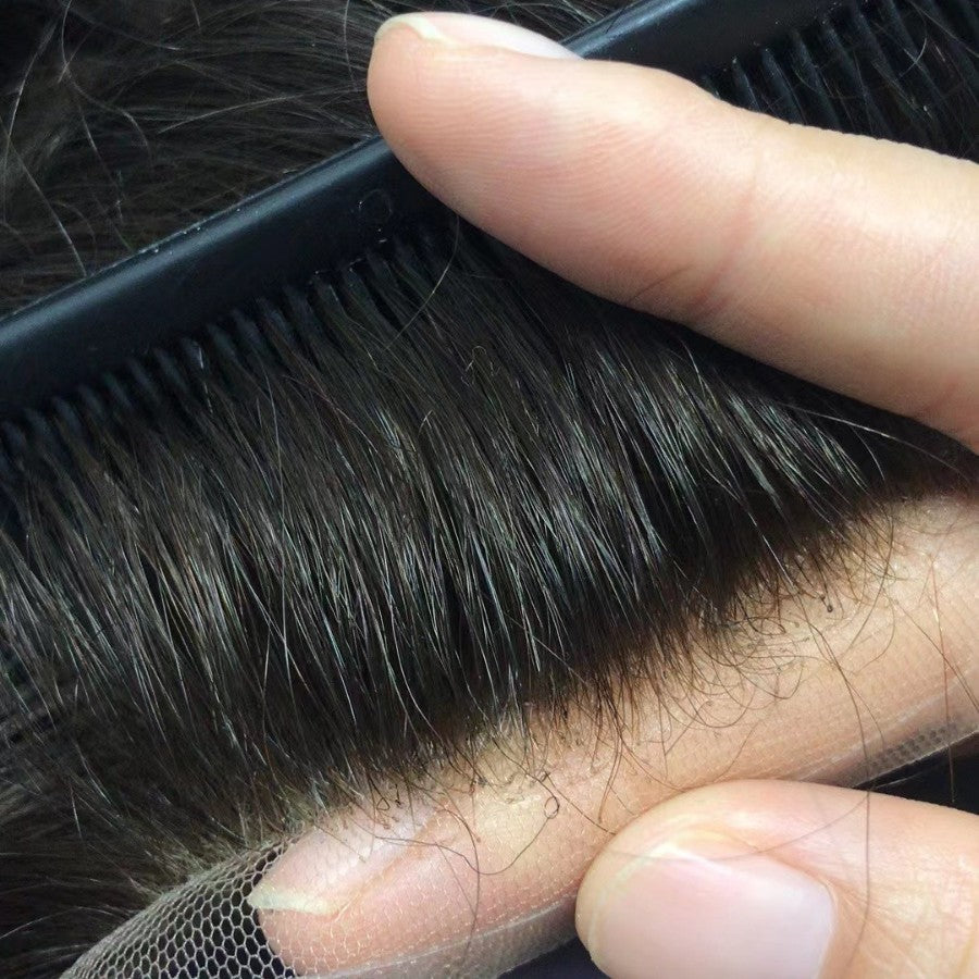 Men's Hair Supplementing Piece Supernatural Hairline Hand Woven Transparent Men's Wig