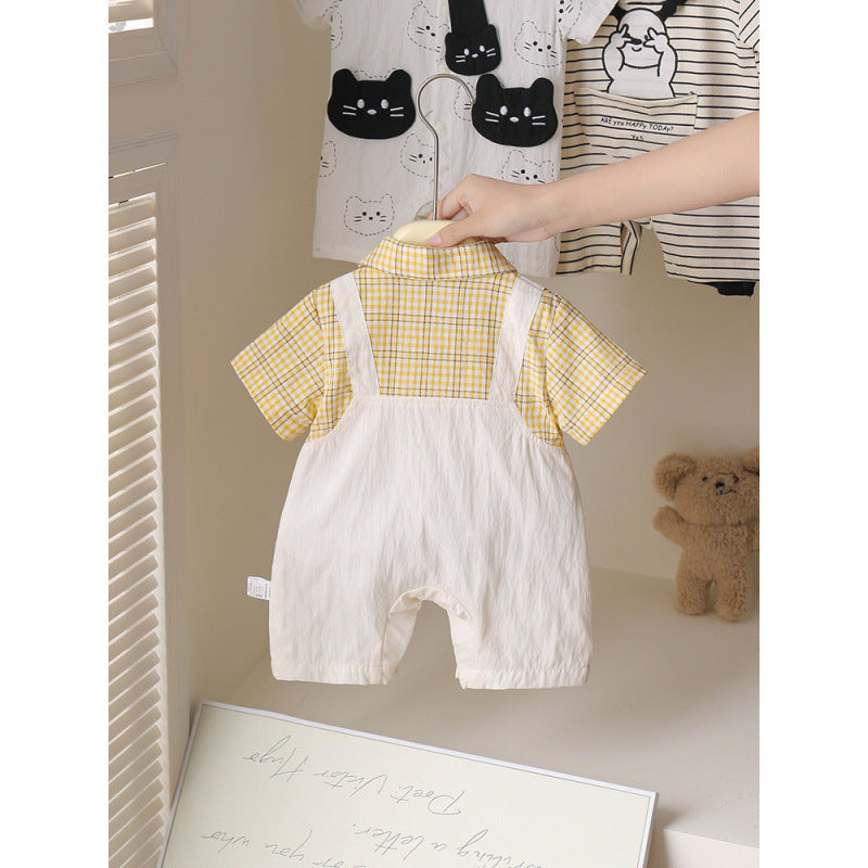 Moon Short Sleeves For Infants Jumpsuit Born Shirt Fake Two-piece Jumpsuit, Climbing Suit