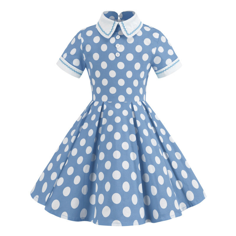 Children's Hepburn Style Court Polka Dot Performance Wear Elegant Children's Dress