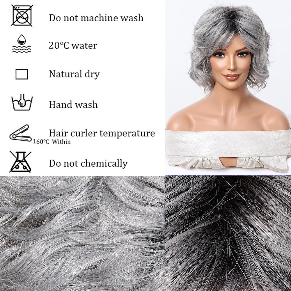 Fashion Grandma Natural Light Gray Fluffy Wig Short Curly Hair