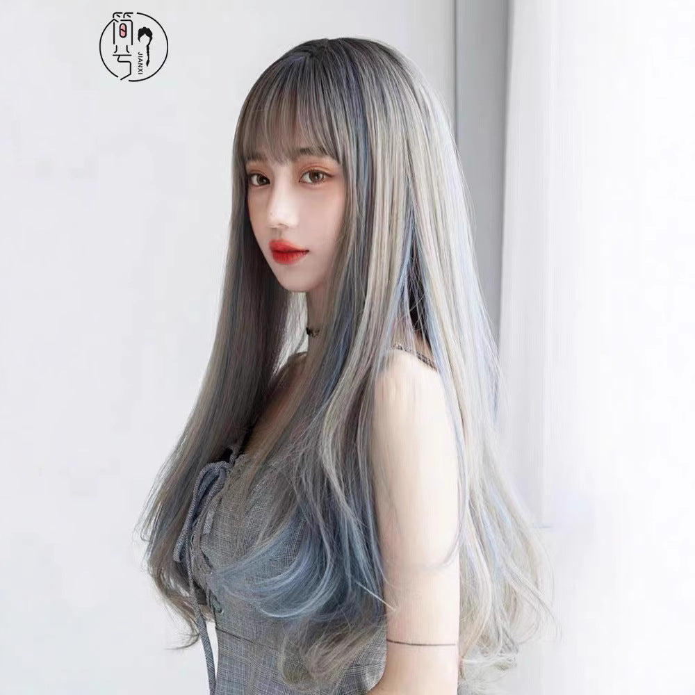 Hair Temperament Highlight Straight Hanging Ear Dyeing Natural Realistic Rinka Wig Long Curls