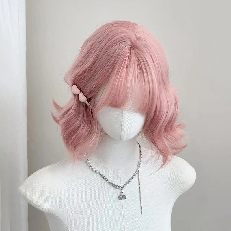 Female Small Curls Daily Pink Artificial Cute Wig Short Curly Hair