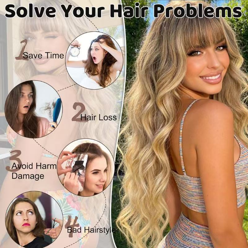 Women's Curly Hair Bangs Realistic Natural Fiber Wig Long Curls