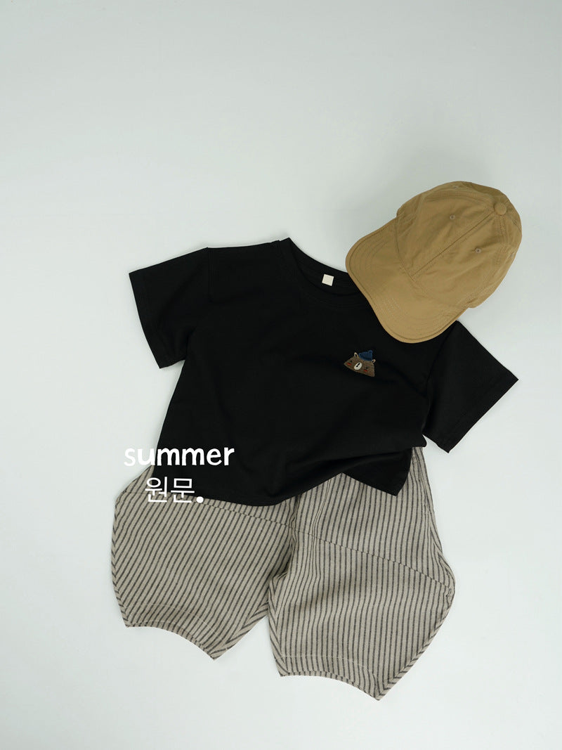 Children's Contrast Color Vertical Striped Boys Loose Casual Cropped Children's Pants