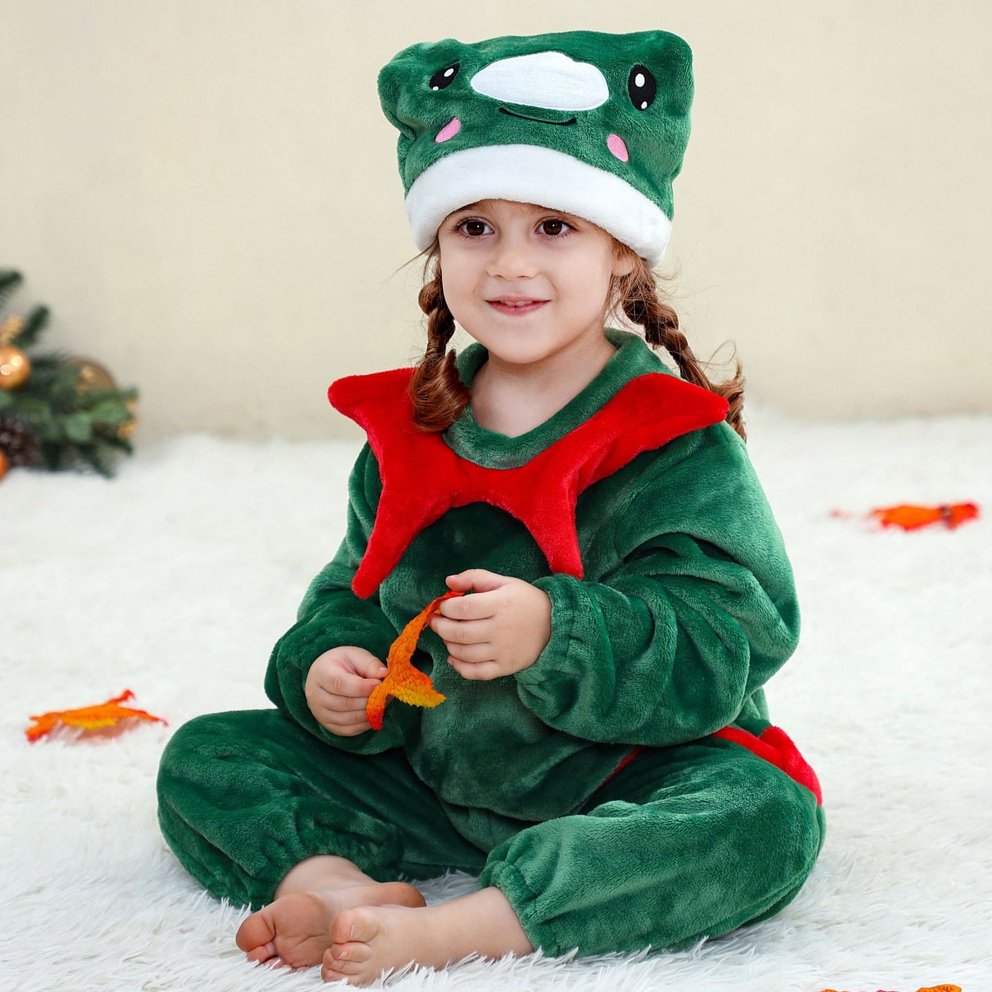 Children's Flannel Pajamas Infant Hat Romper Christmas Jumpsuit, Climbing Suit
