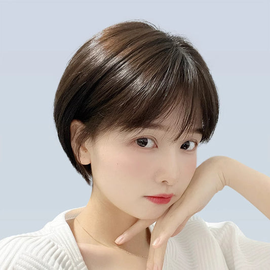 Women's Sheath All Repairing Face Skin White Cover Extension Full Top Real Hair Wig
