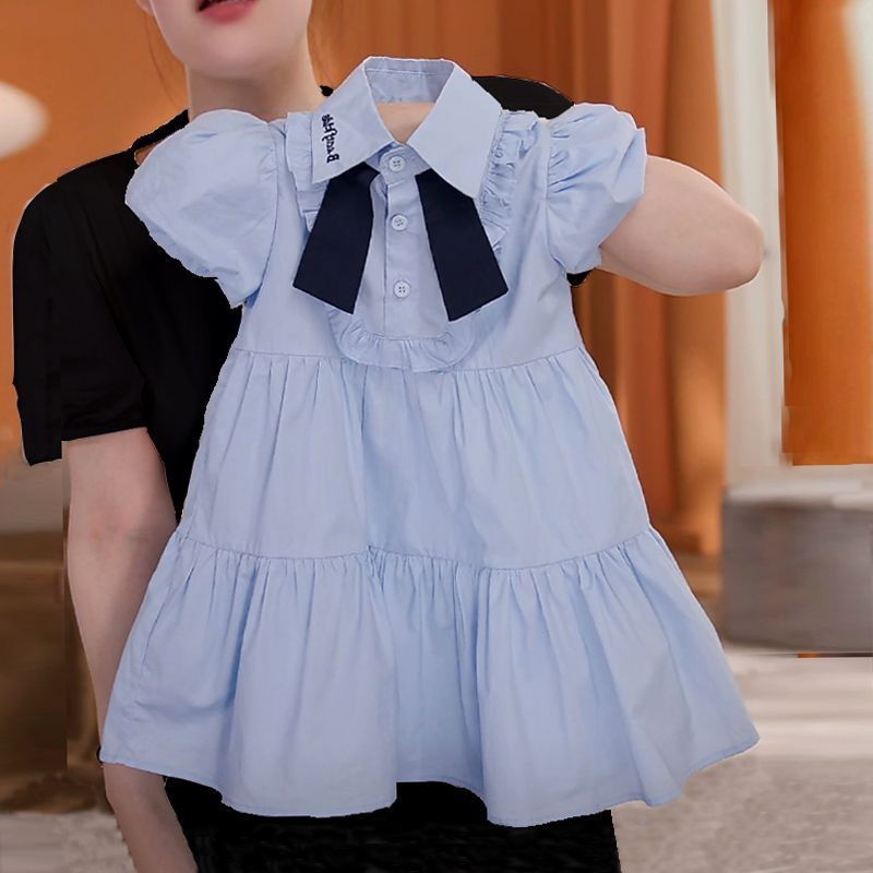 Children's Preppy Style Sailor Collar Princess Short Sleeve Fashionable Children's Dress