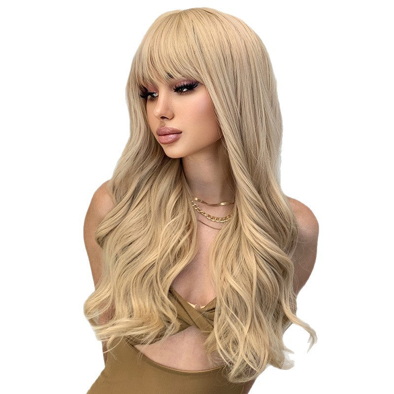 Women's Golden Bangs Big Wave Curly Hair Mechanism Wig Long Curls