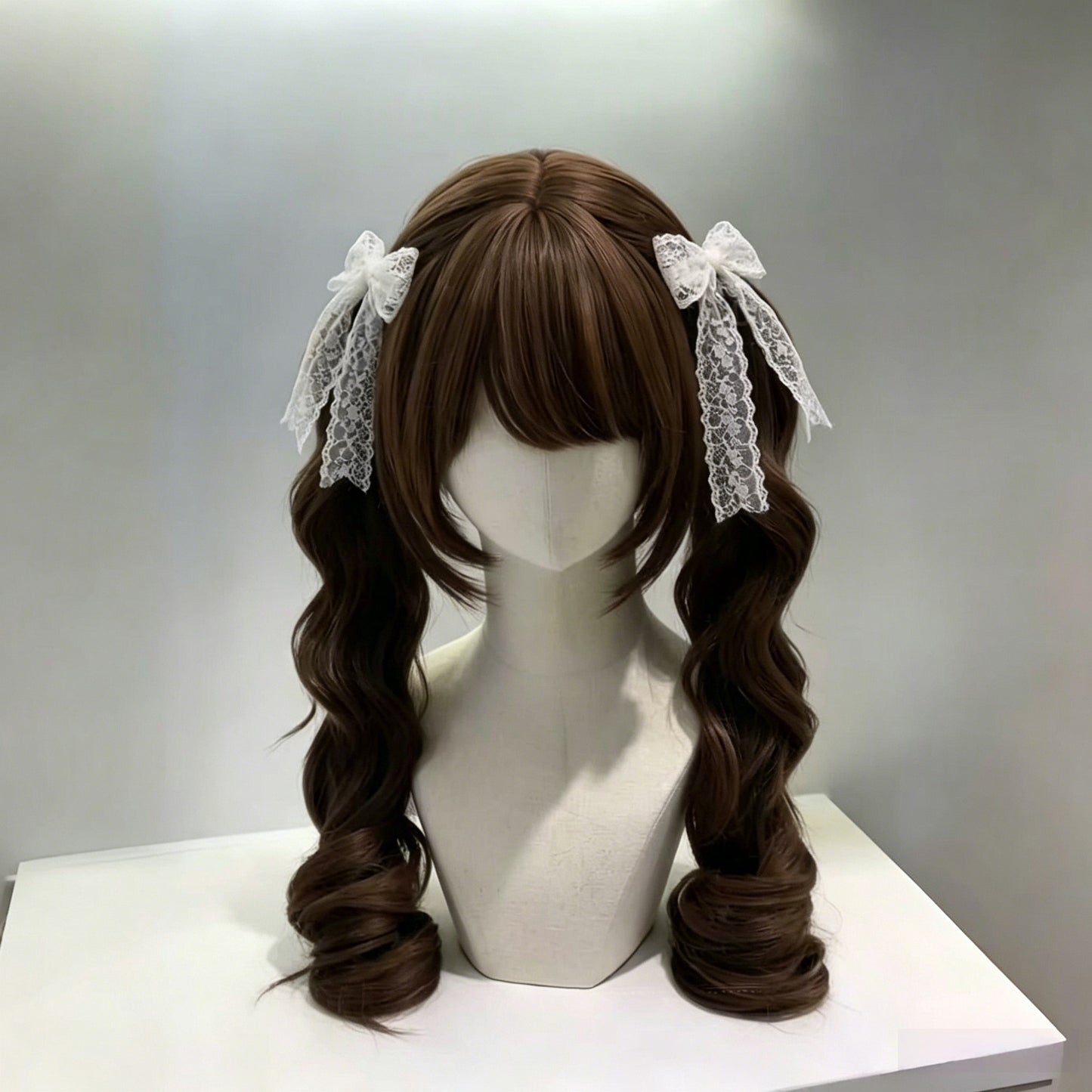 Tea Linen Little Rose Double Ponytail Curly Sweet Daily Style Wig Long Curls