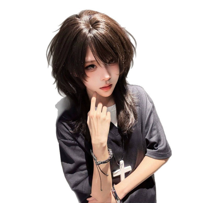 Wolf Tail Anchovy Head Unisex Style Less Wig Long Curls