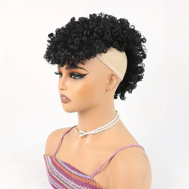 Dried African Small Curly Short Hair Wig Ponytail