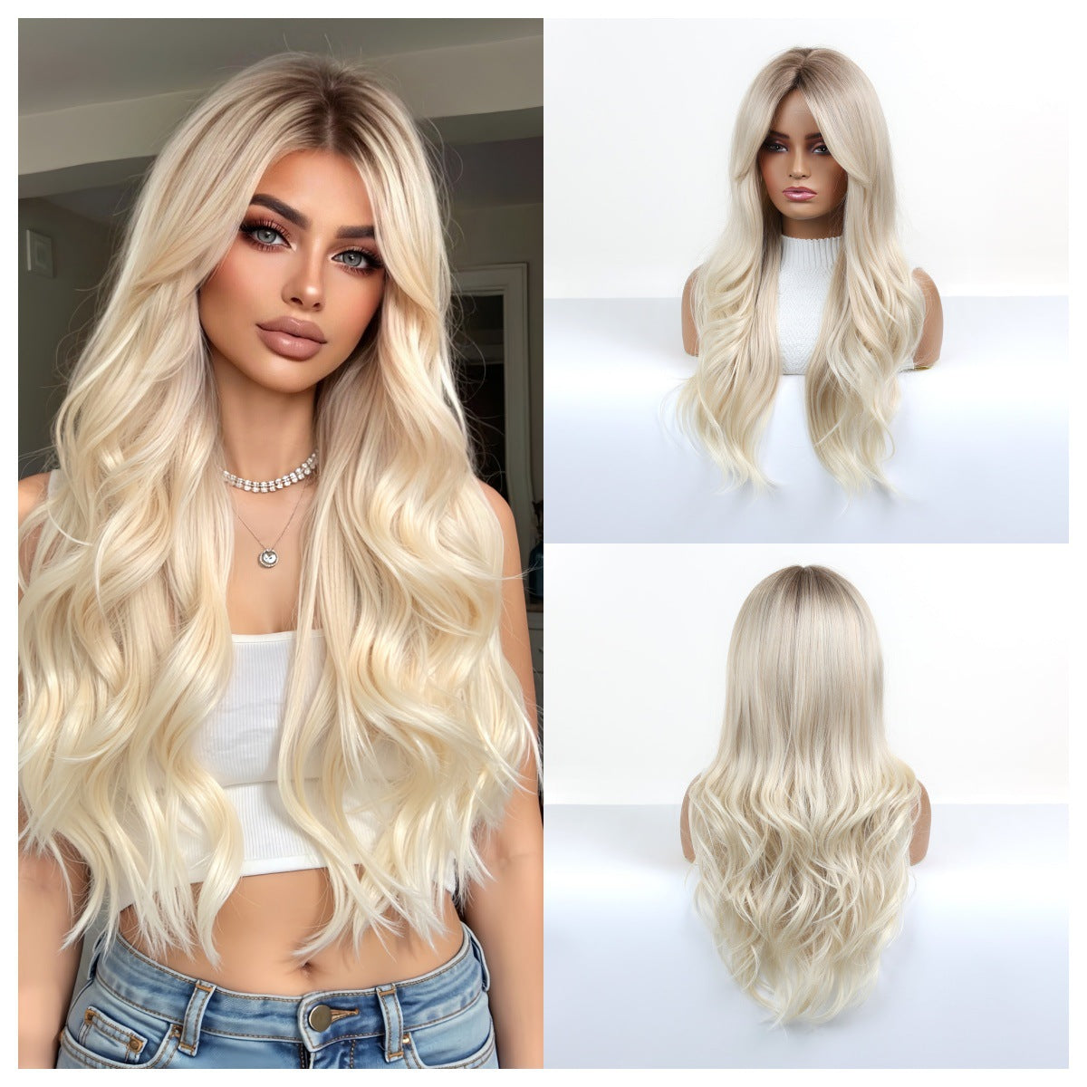 Medium Gradient Brown Curly Hair Big Wig Long Curls
