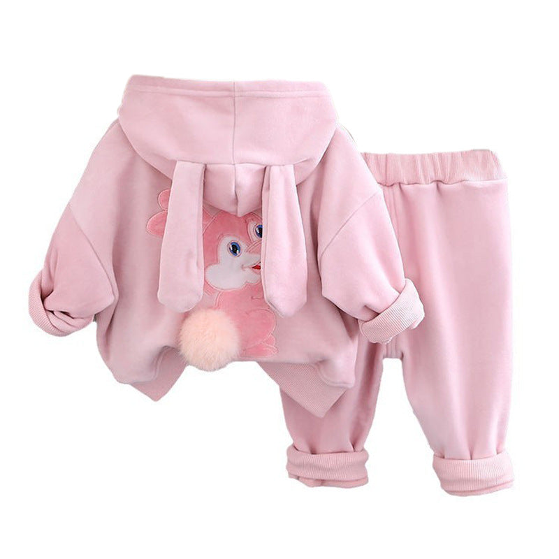 Children's Boys Double-sided Veet Casual Sweatshirt Two-piece Trendy Fleece-lined Children's Suit