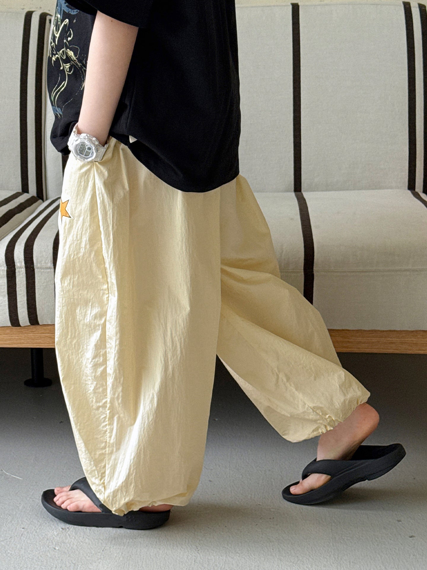 Children's Boys Summer Clothes Korean Labeling Design Drawstring Lightweight Breathable Anti Children's Pants
