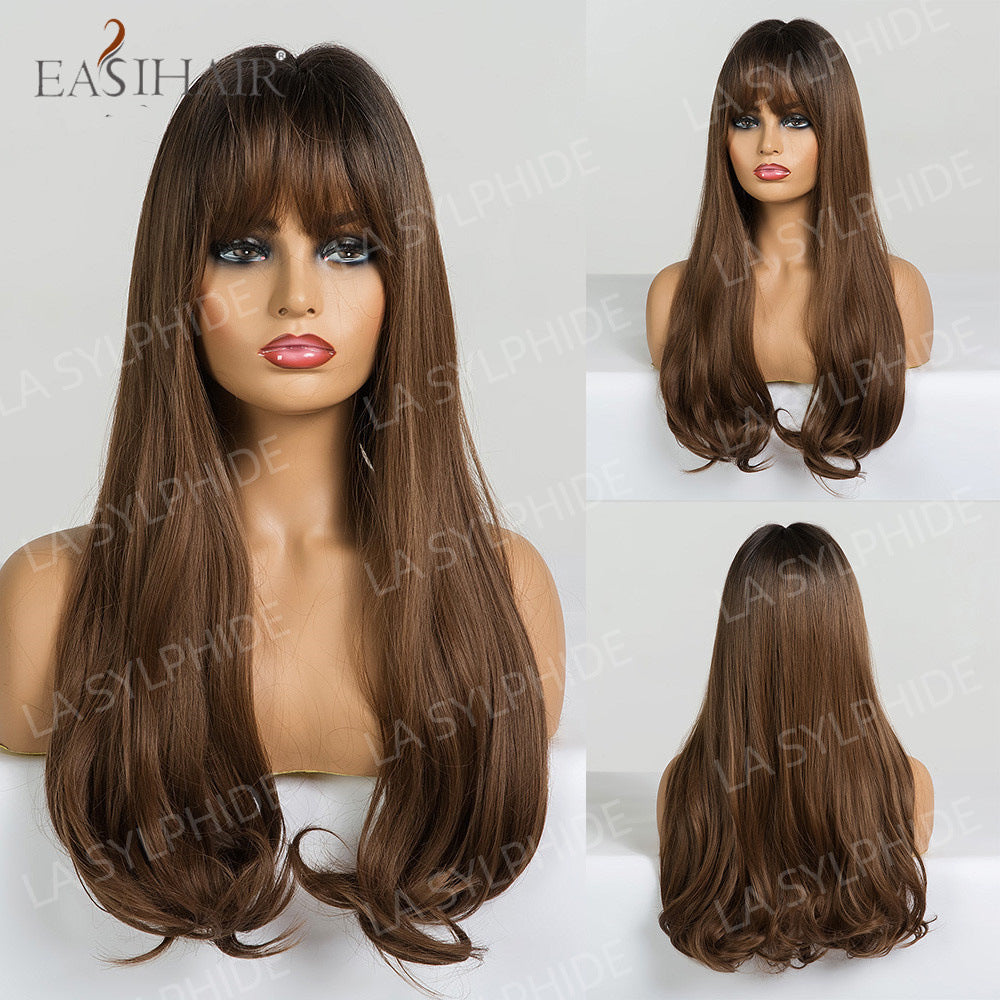 Color Hair Air Bangs Female Mechanism Whole Head Long Straight Wig