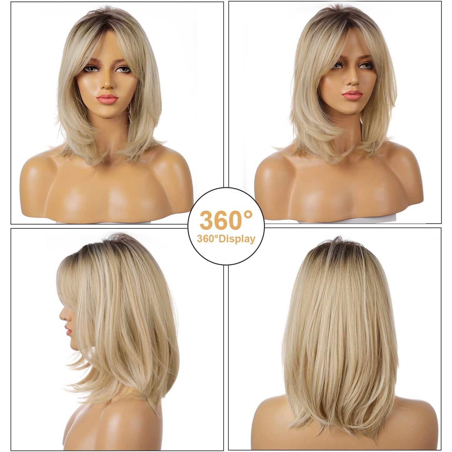 Women's Bangs White Gold Color Gradient Level Straight Wig Short Curly Hair