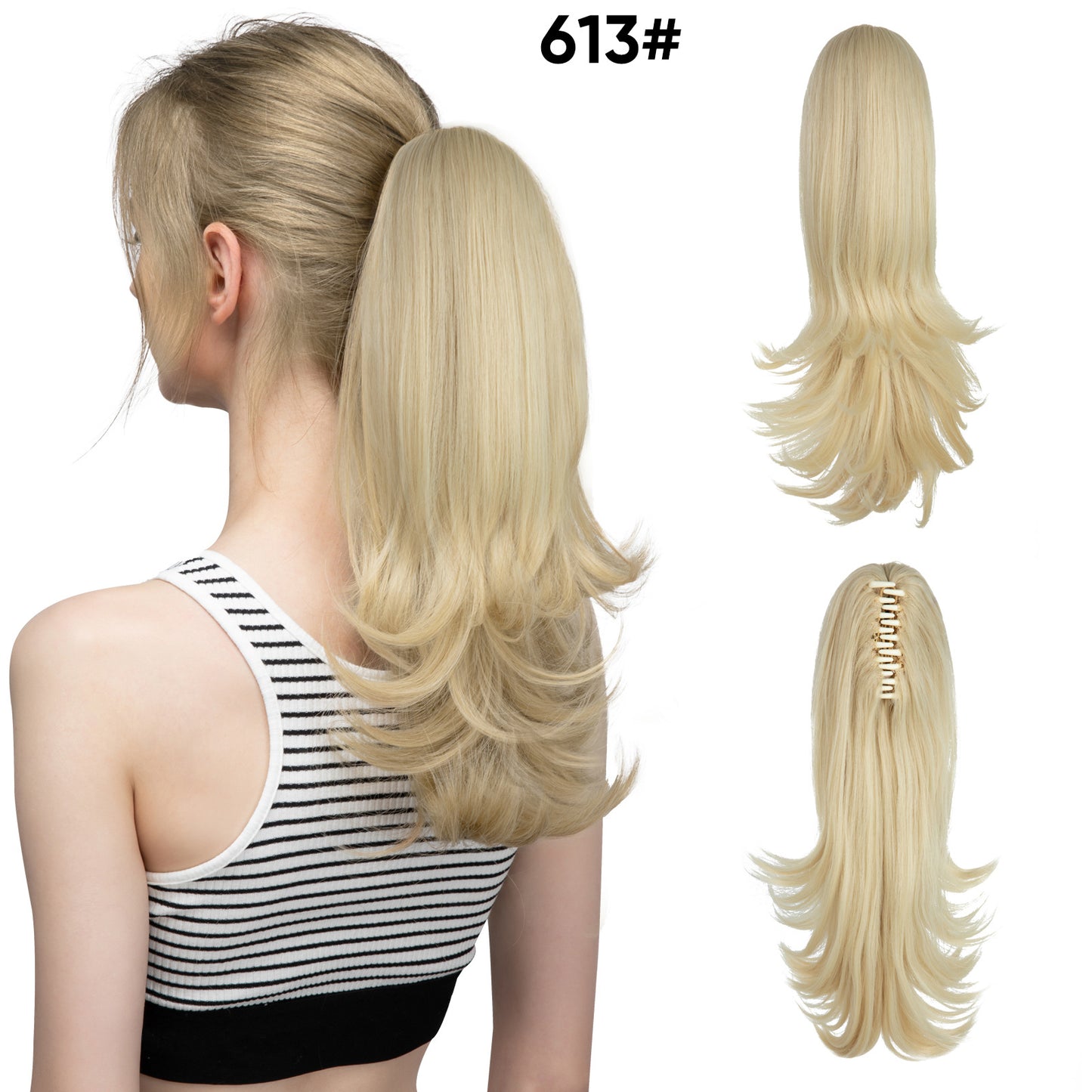 Women's Slightly Curly Short Grip Natural Jaws Clamp Wig Ponytail