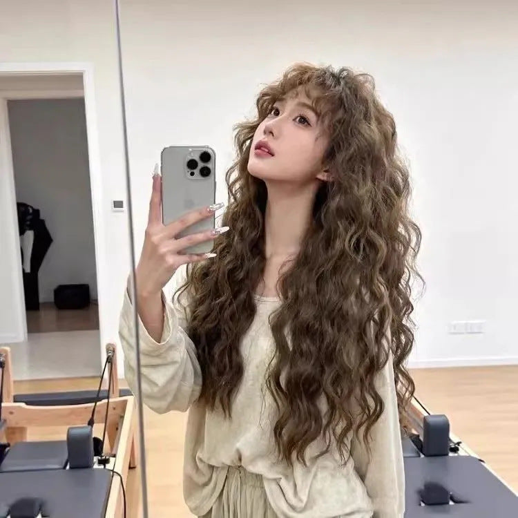 Style Small Bangs Curly Hair Cold Brown Egg Roll Daily Wig Long Curls