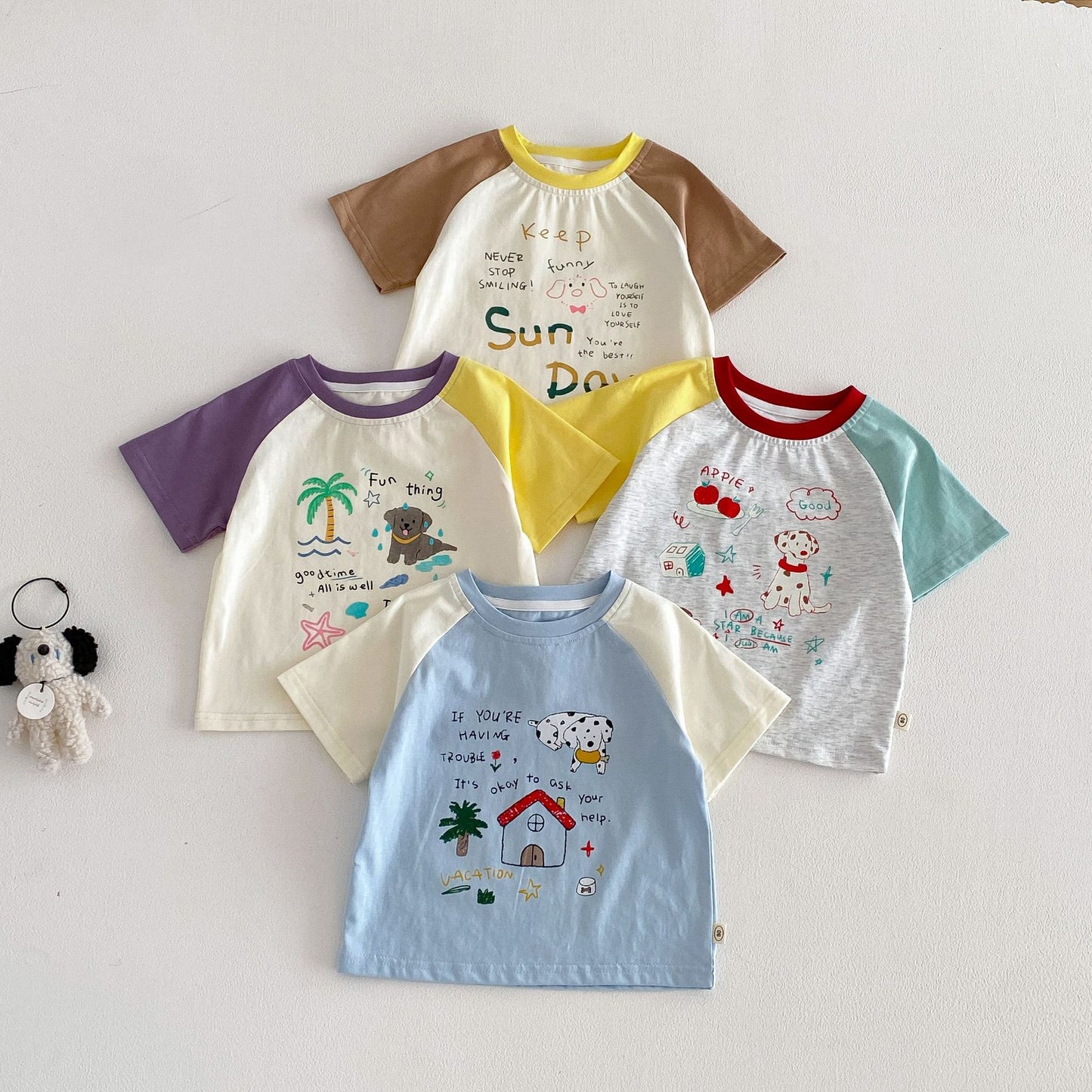 Boys Fashion Print T-shirt Korean Style Shorts Children's Suit