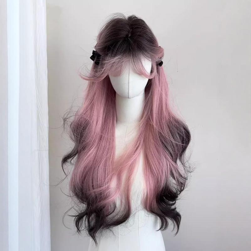 Air Straight Bangs Big Wave Gradient Curly Hair Natural Wig Long Curls