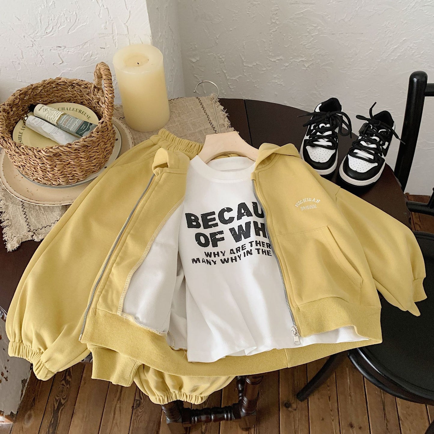 Children's Autumn Clothing Solid Color Two-piece Set Letter Embroidery Jacket Casual Children's Suit