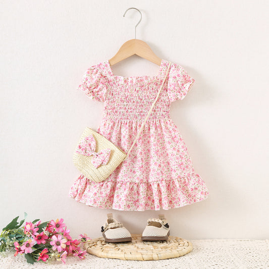 Children's Floral Summer Korean Style Fashionable Stylish Bubble Princess Children's Dress