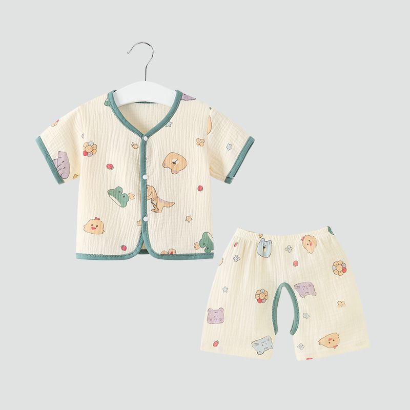 Yarn Cloth Summer Thin Clothes Unisex Short Sleeve Shorts Split Children's Suit