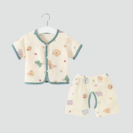 Yarn Cloth Summer Thin Clothes Unisex Short Sleeve Shorts Split Children's Suit