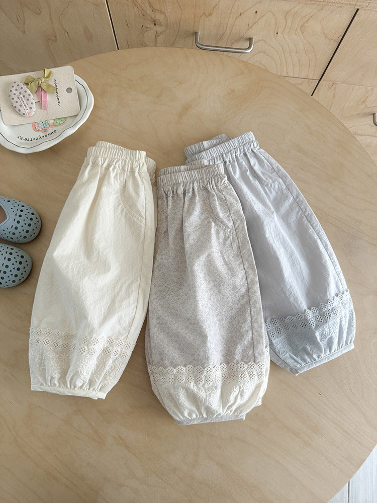 Casual Cotton Cropped Summer Infant Fashionable Lace Children's Pants