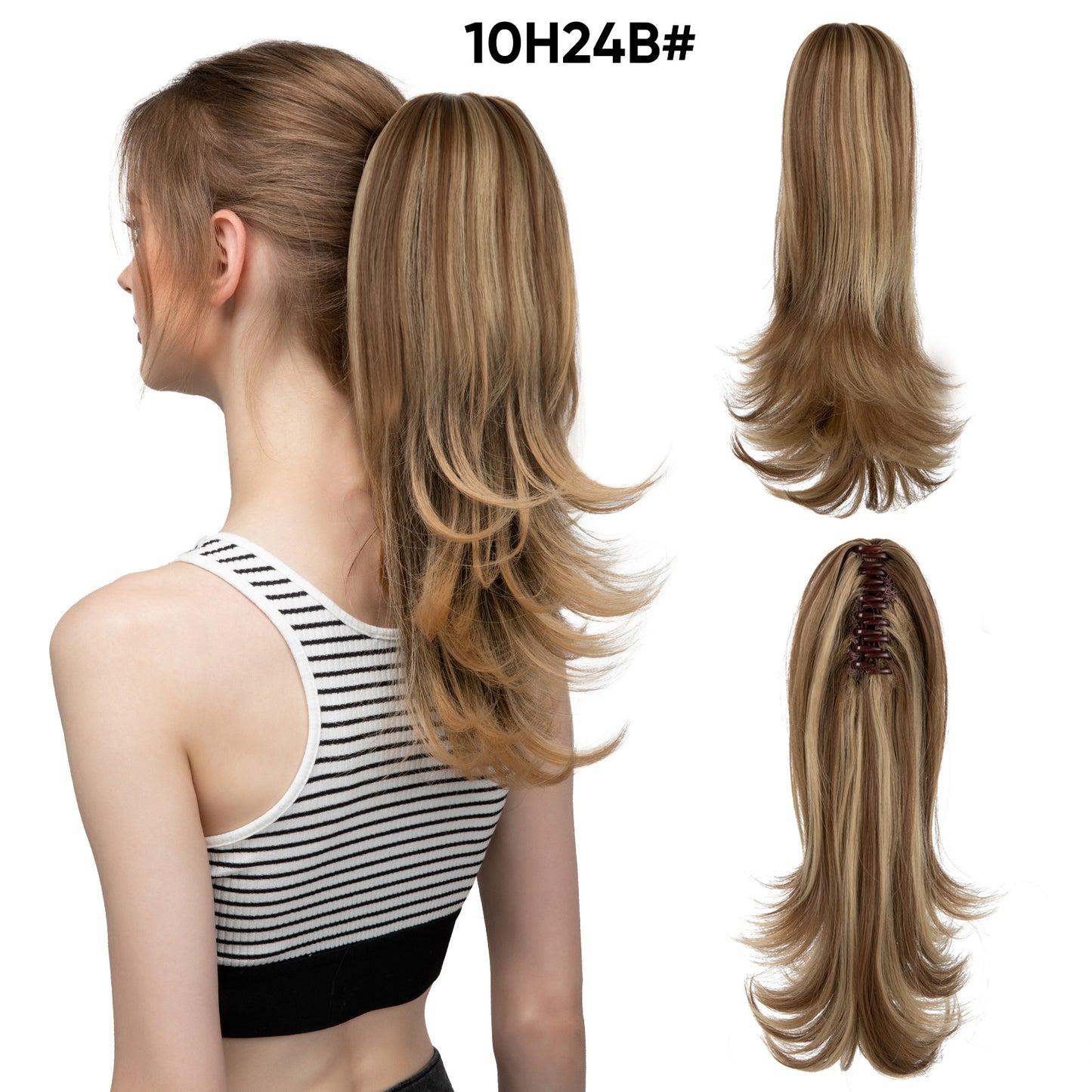 Women's Slightly Curly Short Grip Natural Jaws Clamp Wig Ponytail