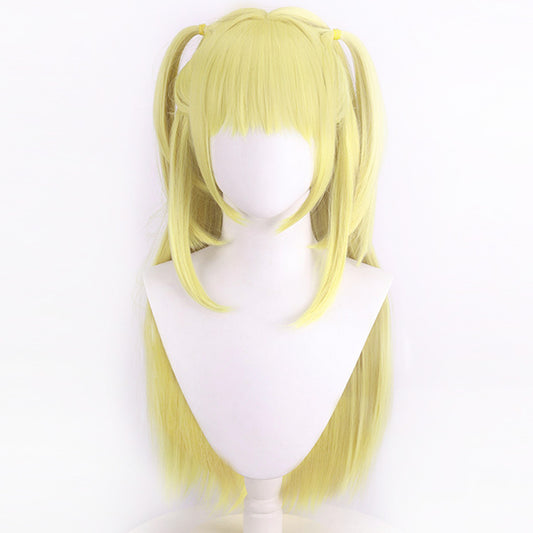 Death Note Golden Yellow Long Straight Hair Double Ponytail Head Cos Wig