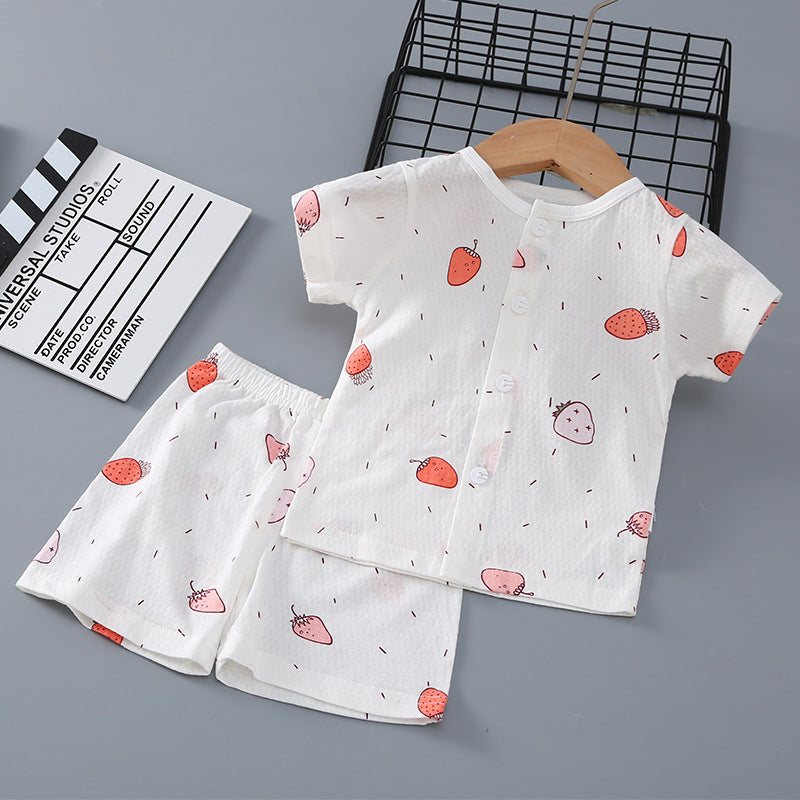Summer Born Clothes Purified Cotton Thin Short Sleeve Two-piece Work Children's Suit