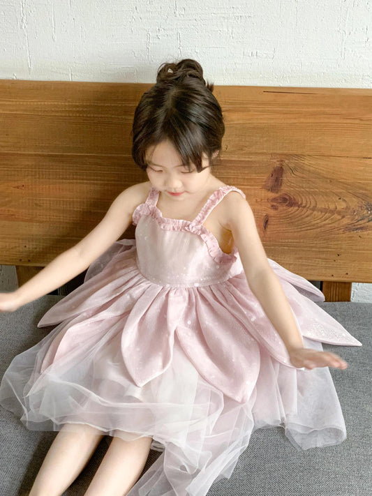 Princess Birthday Pink Petal Mesh Tree Children's Dress