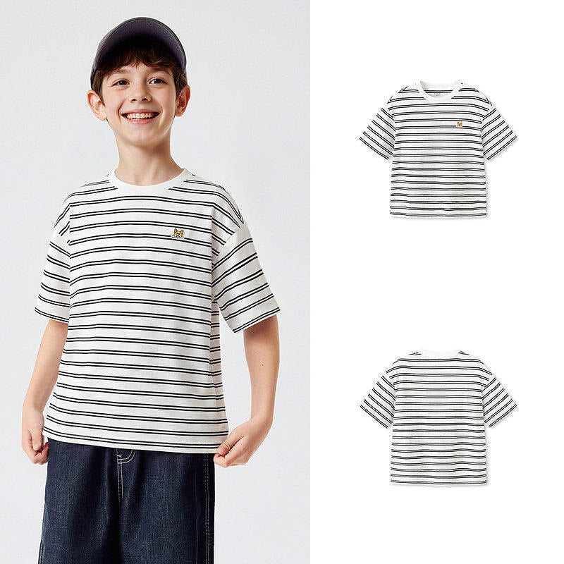 Children's Boys Summer Breathable Cotton Striped Top Children's T-shirt