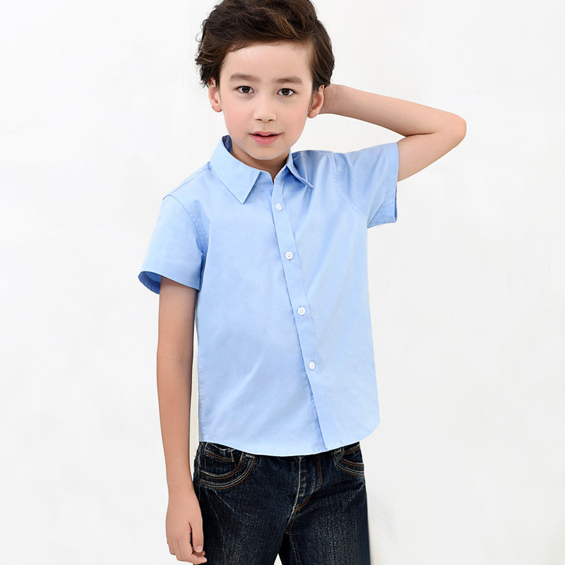 Children's White Short-sleeved Cotton Summer Thin Middle Big School Uniform Children's Shirt