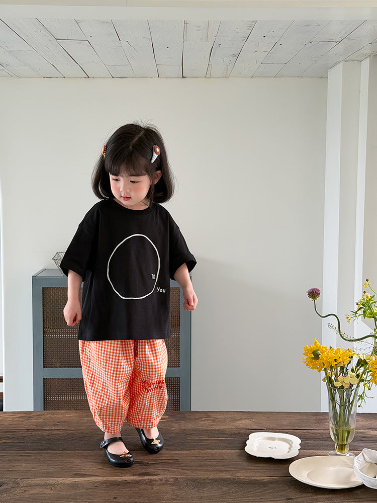 Children's Clothing Summer Korean Style Simple Black White Circle Short Sleeve Children's T-shirt