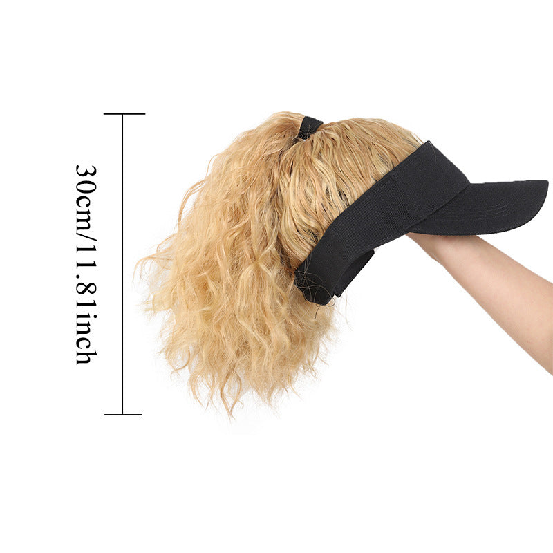 Female Sun Protection Peaked Cap Baseball Solid Color Crownless Wig Short Curly Hair