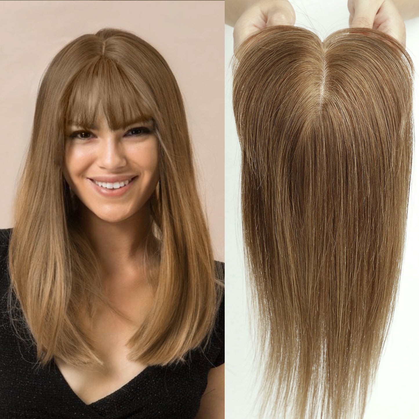 Women's Set One-piece Light Breathable Real Human Hair Gradient Gold Piece Wig