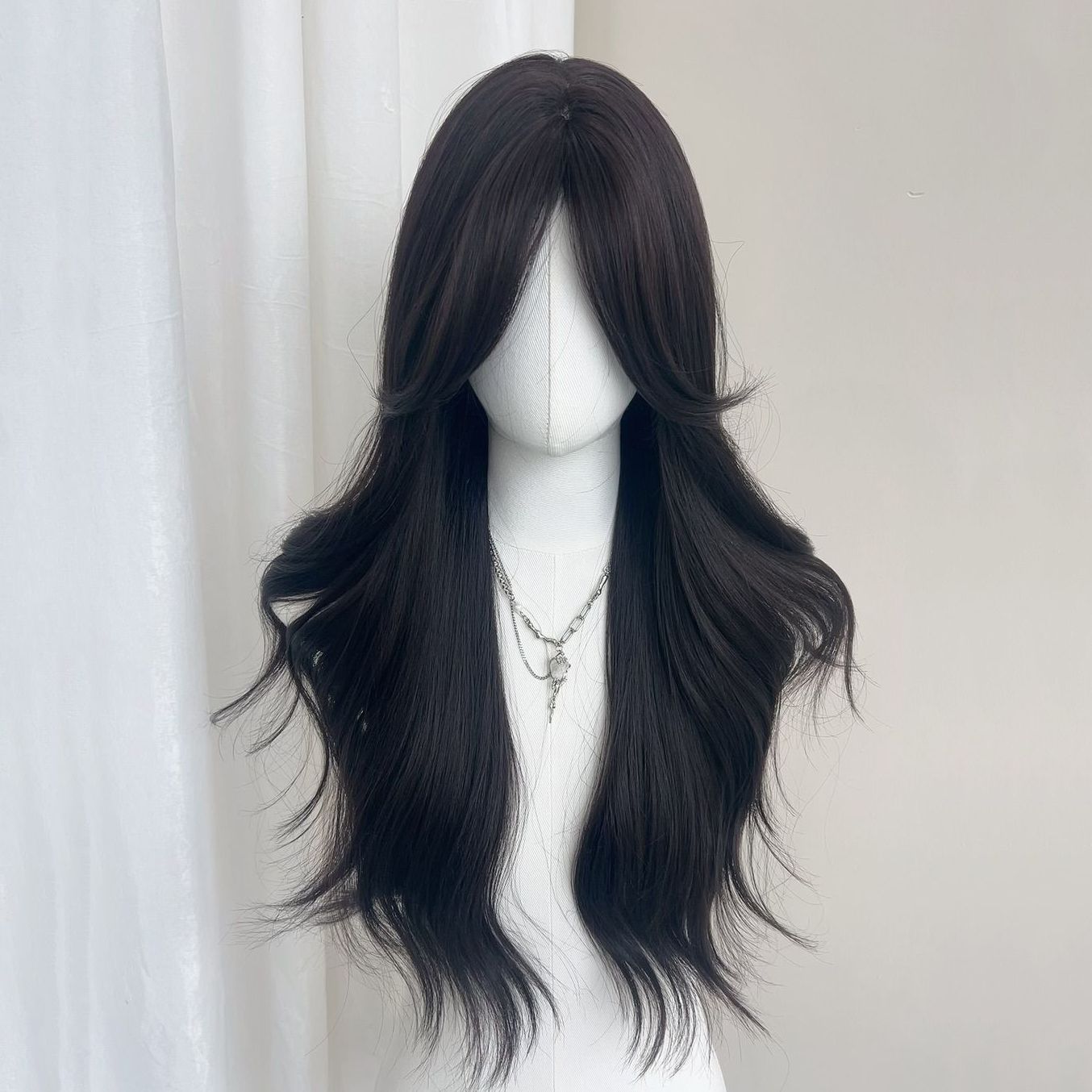 Women's Full Top Style Collection Medium Big Wave Black Straight Wig Long Curls