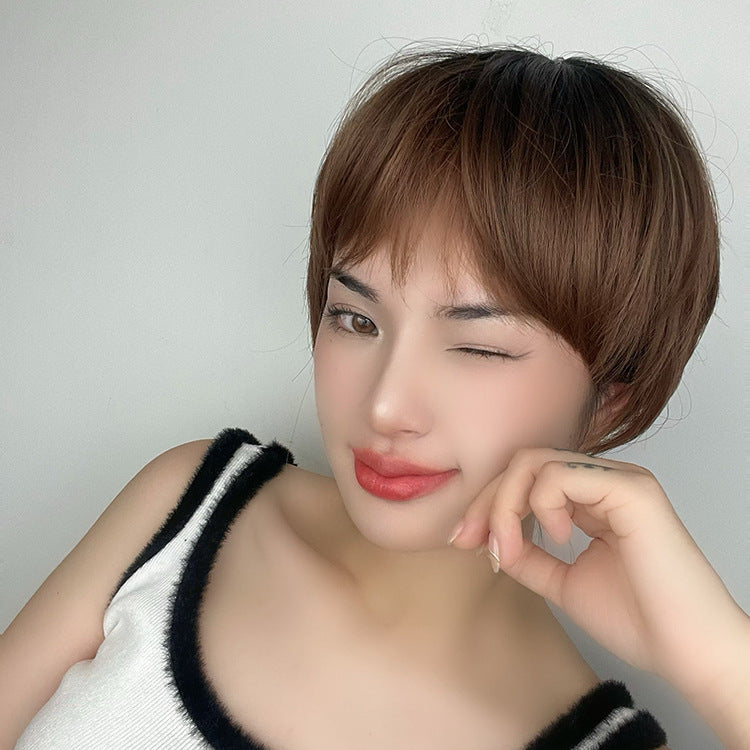 Female Cute Fashion Head Dyed Black Wig Short Straight Hair